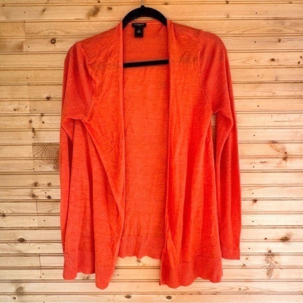 Ann Taylor Cardigan Open Front Orange Medium Boho Office Coastal Layer Capsule